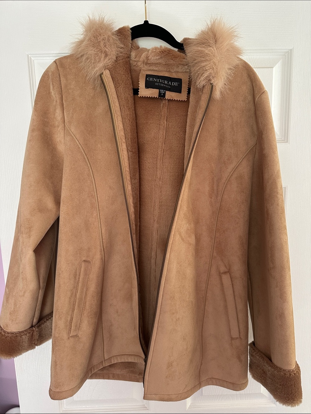 Centigrade Women's Camel Faux-Shearling Teddy Jacket
